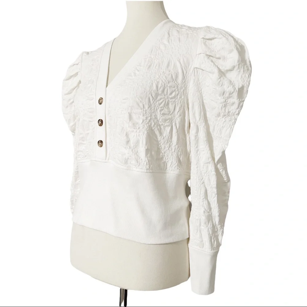 FREE PEOPLE Gemma Puffed-Sleeve‎ Henley Top
